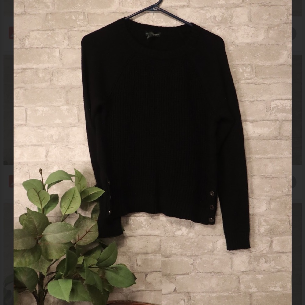 Black Knit Sweater with Button Detail